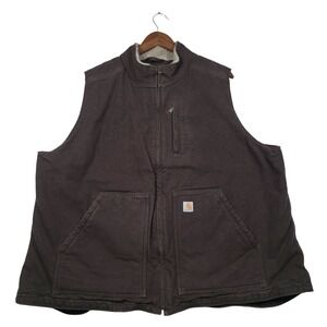 Carhartt Vest Women 2X Brown Duck Canvas Sherpa Lined Mock Neck Sandstone 104224